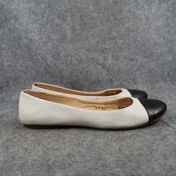 Seychelles Shoes Womens 9.5 Ballet Flats Leather Two Tone Cap Toe Black White - Picture 1 of 12